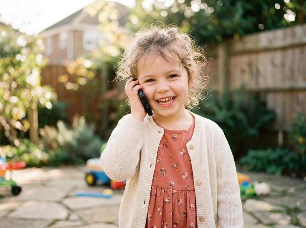 Child confidently calling with a phone